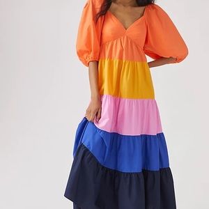 Farm Rio x Anthropologie Tiered Colorblocked Maxi Dress
